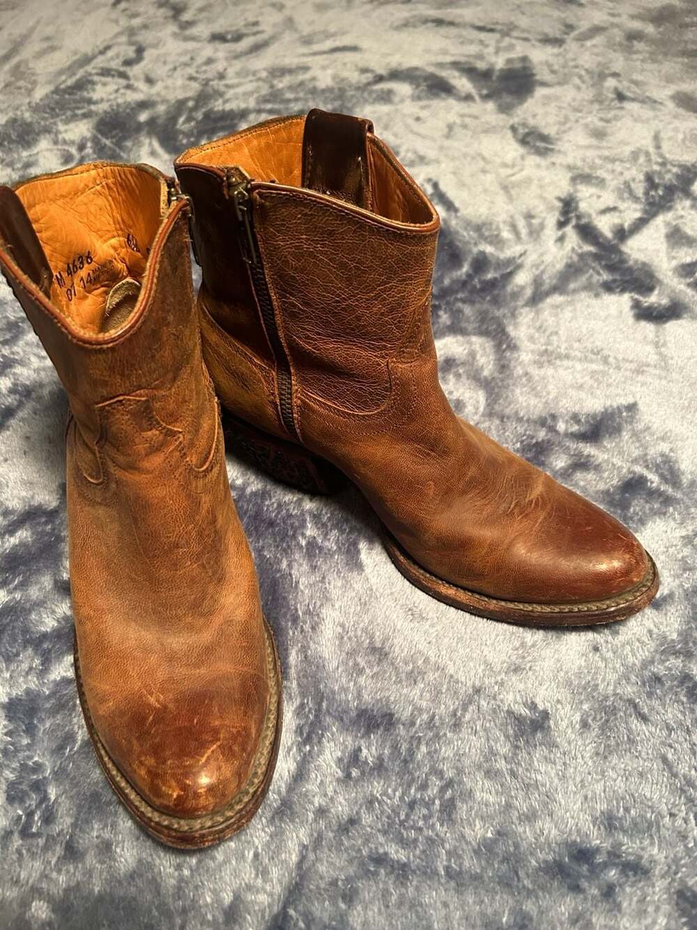 Lucchese 1883 Janis M 4636 Distressed Leather Studded Heel Booties ...
